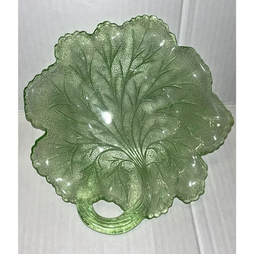 Lot of 2 Vintage Glass Cabbage Leaf Candy, Dessert, Salad Dishes 8.5
